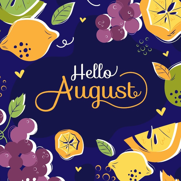 Hand drawn august lettering with fruits