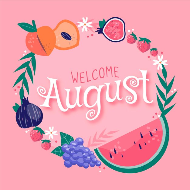 Hand drawn august lettering with fruits