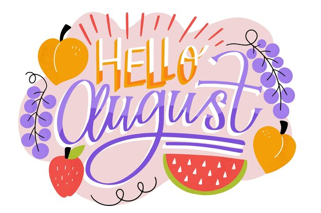 Hand drawn august lettering with fruits