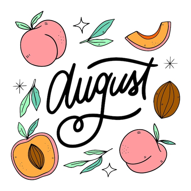 Hand drawn august lettering with fruits