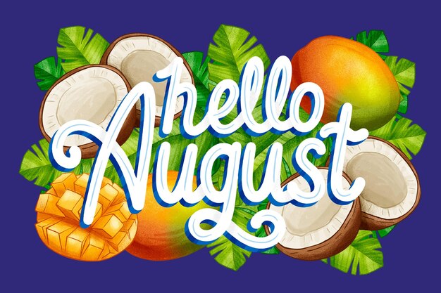 Hand drawn august lettering with fruits