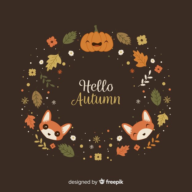 Hand drawn autumn background with animals