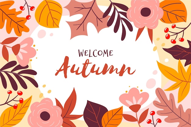 Hand drawn autumn background with different leaves