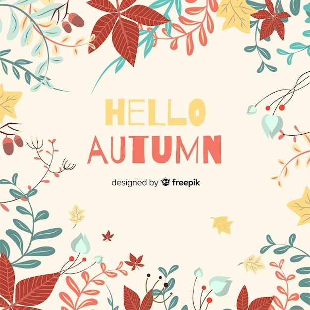 Hand drawn autumn background with leaves