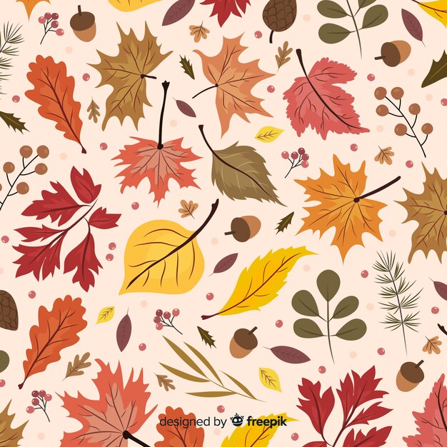 Hand drawn autumn background with leaves