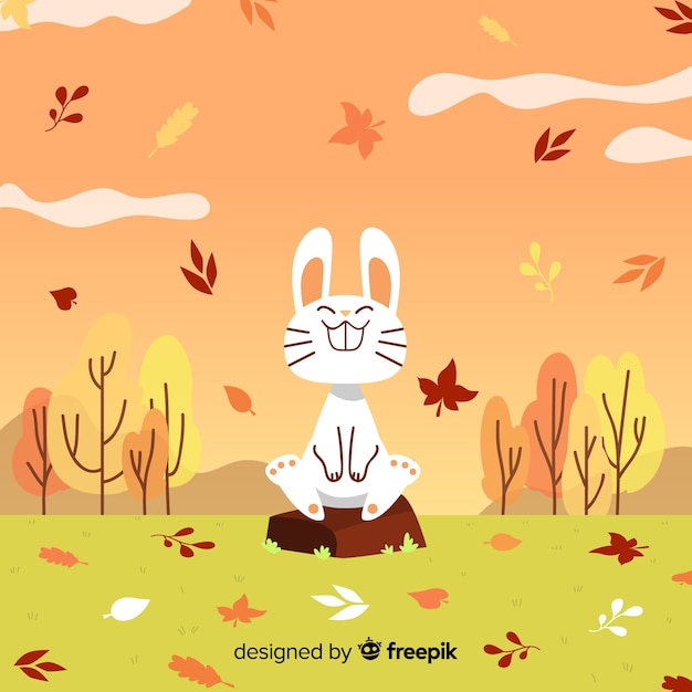 Hand drawn autumn background with rabbit