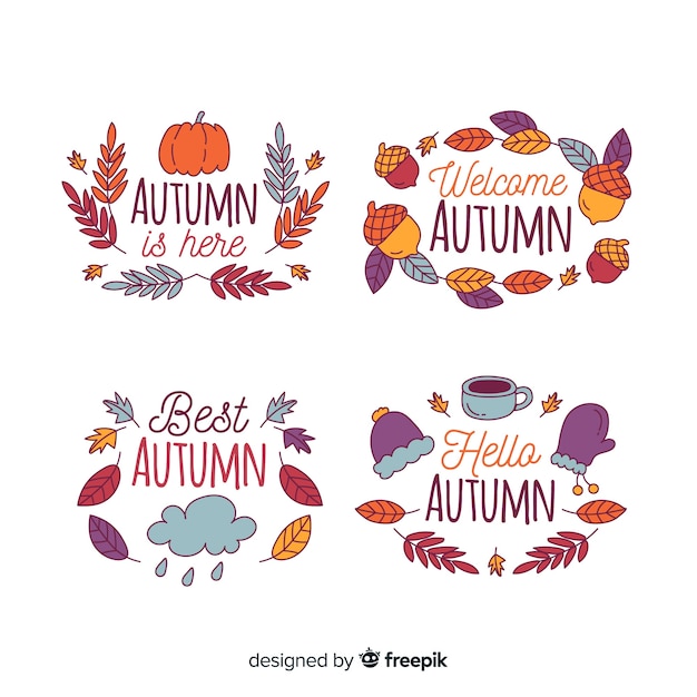 Free Vector hand drawn autumn badge collection