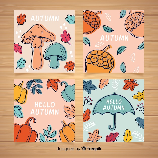 Hand drawn autumn card collection