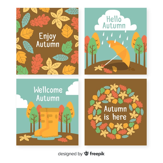 Free Vector hand drawn autumn card template collection