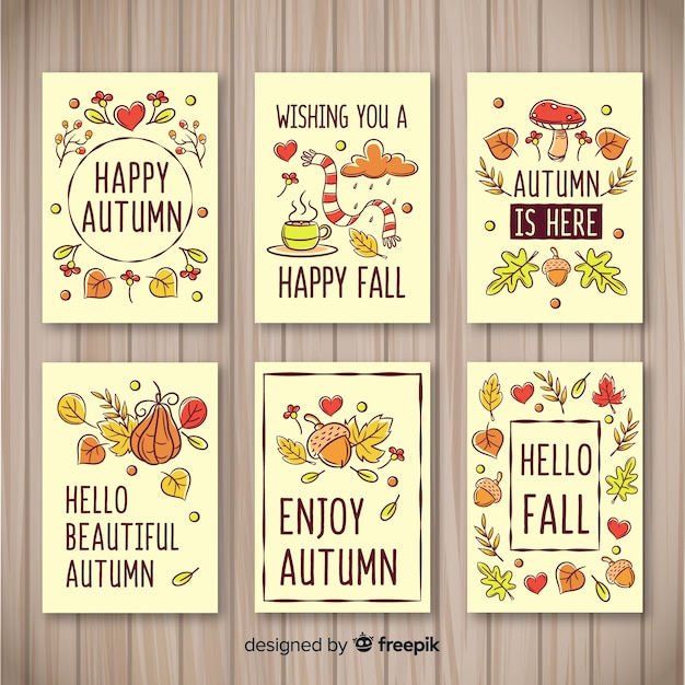 Free Vector hand drawn autumn card template collection