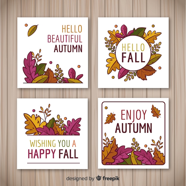 Free Vector hand drawn autumn card template collection