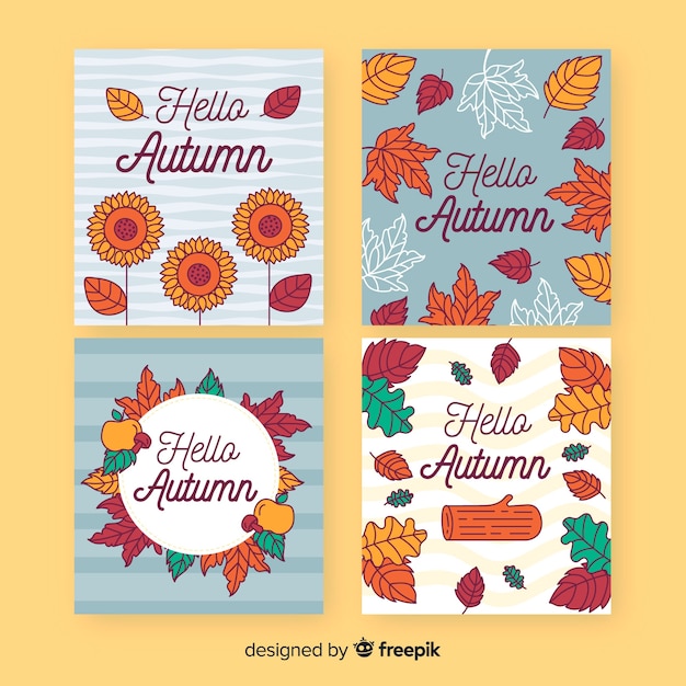 Free Vector hand drawn autumn card template collection