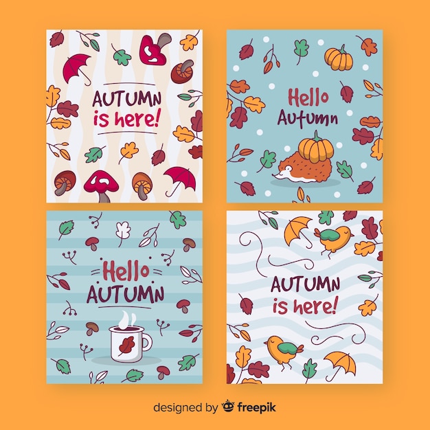 Hand drawn autumn card template collection