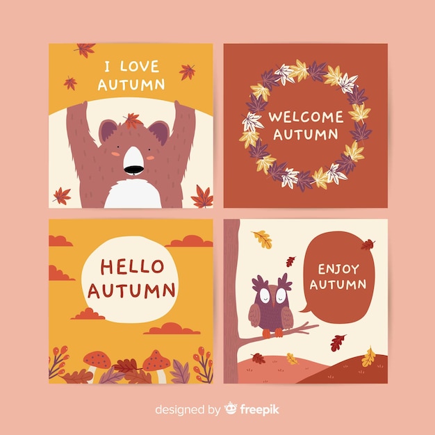 Hand drawn autumn card template collection