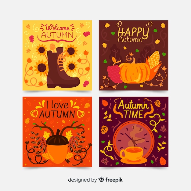 Free vector hand drawn autumn cards collectio