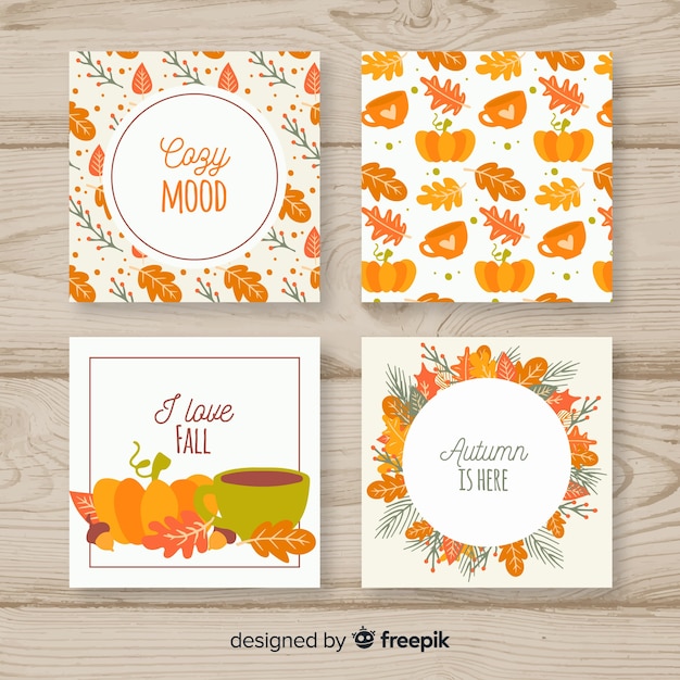 Free Vector hand drawn autumn cards collectio