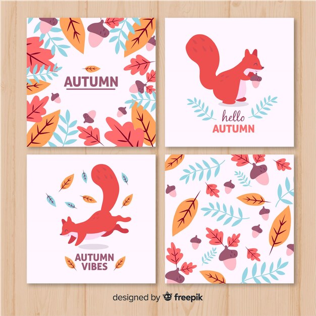 Hand drawn autumn cards collectio