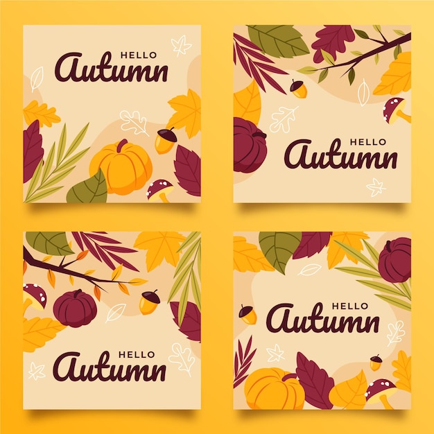 Hand drawn autumn cards collection