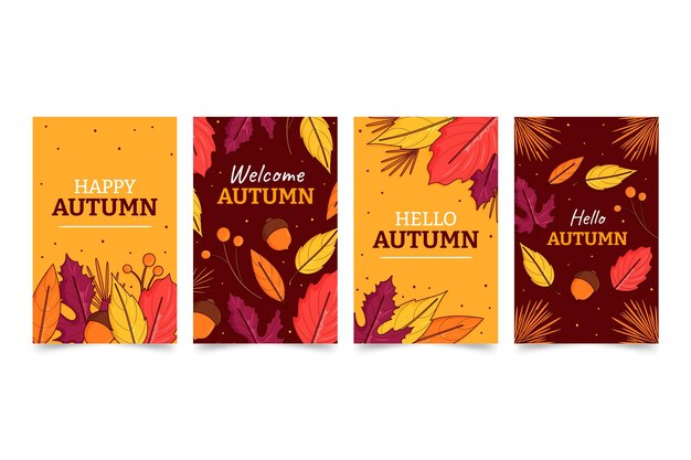 Hand drawn autumn cards collection