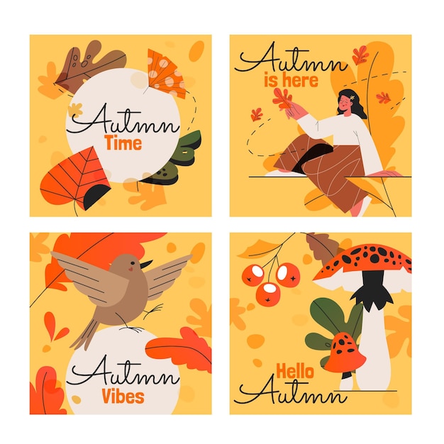 Hand drawn autumn cards collection