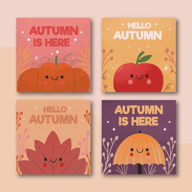 Hand drawn autumn cards collection