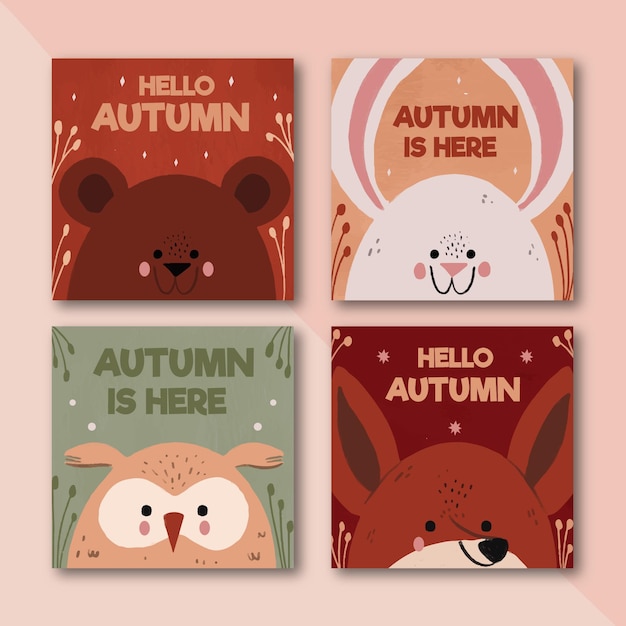 Hand drawn autumn cards collection