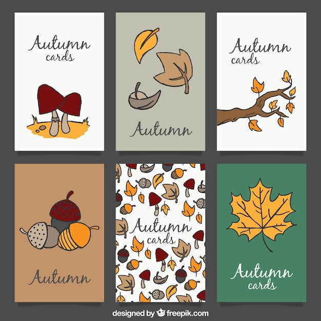 Hand drawn autumn cards with natural elements