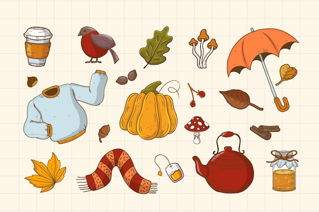 Free vector hand drawn autumn elements collection