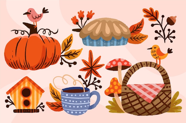 Free Vector hand drawn autumn elements collection