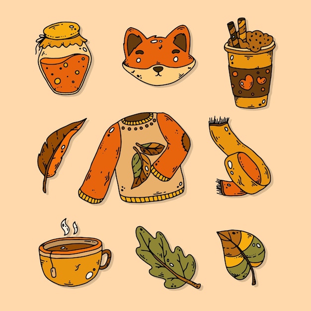 Hand drawn autumn elements collection