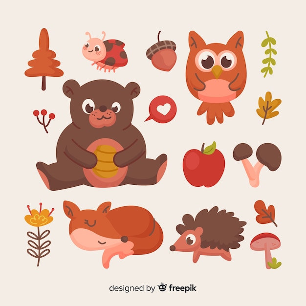 Free Vector hand drawn autumn forest animals collection