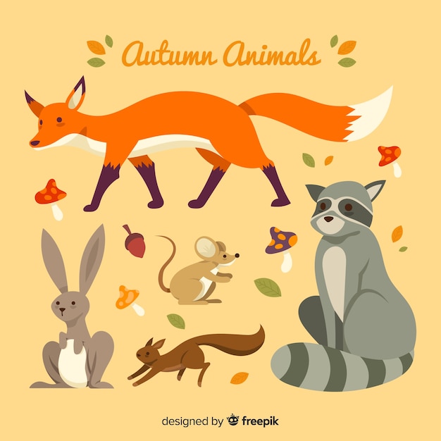 Free vector hand drawn autumn forest animals collection