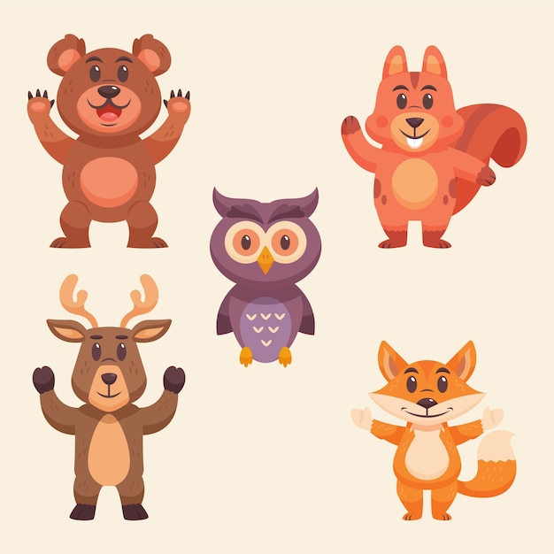 Free Vector hand drawn autumn forest animals collection