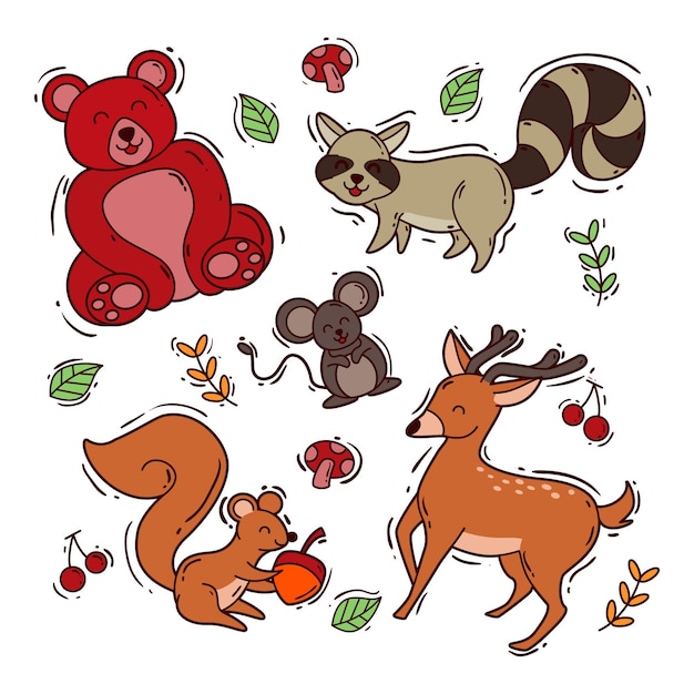 Free Vector hand drawn autumn forest animals collection