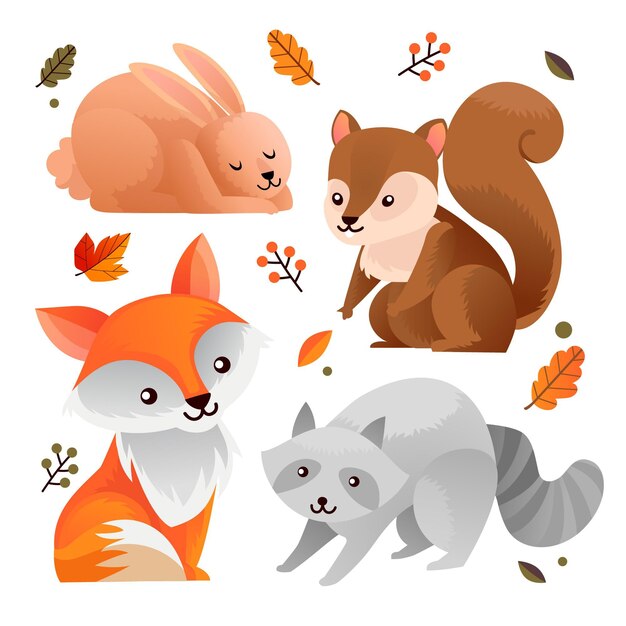 Hand drawn autumn forest animals pack