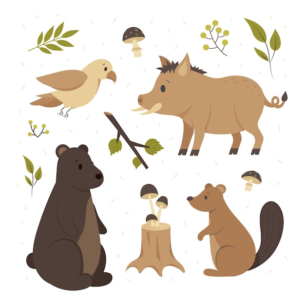 Free Vector hand drawn autumn forest animals pack