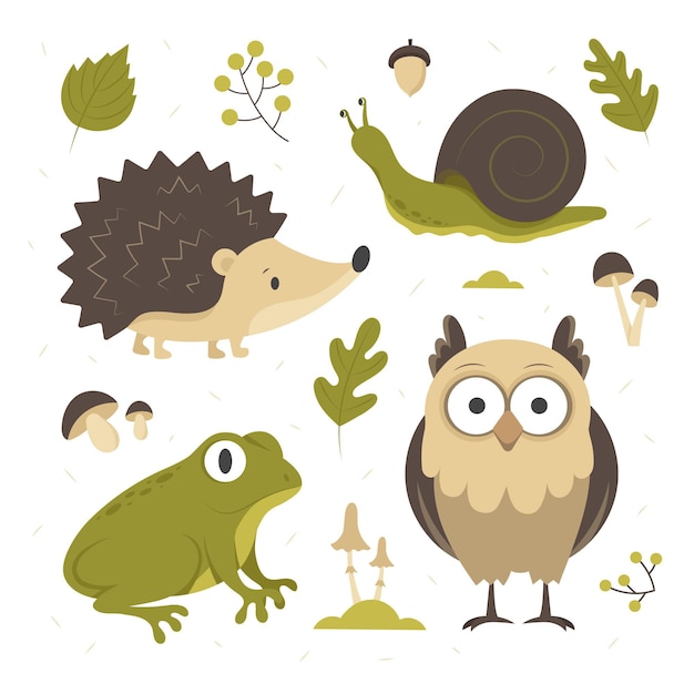 Free Vector hand drawn autumn forest animals set