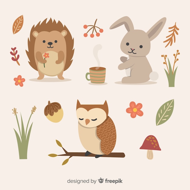 Free vector hand drawn autumn forest animals