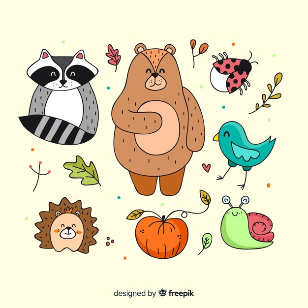 Hand drawn autumn forest animals