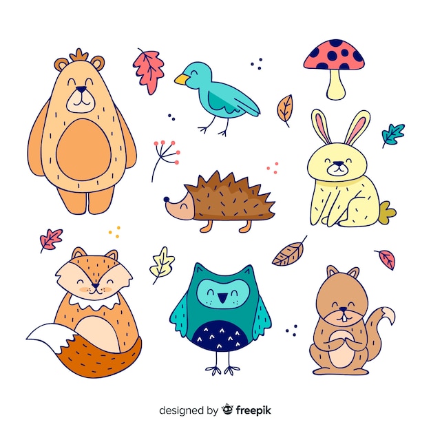 Hand drawn autumn forest animals