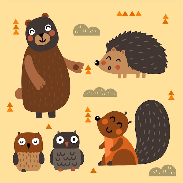 Hand drawn autumn forest animals