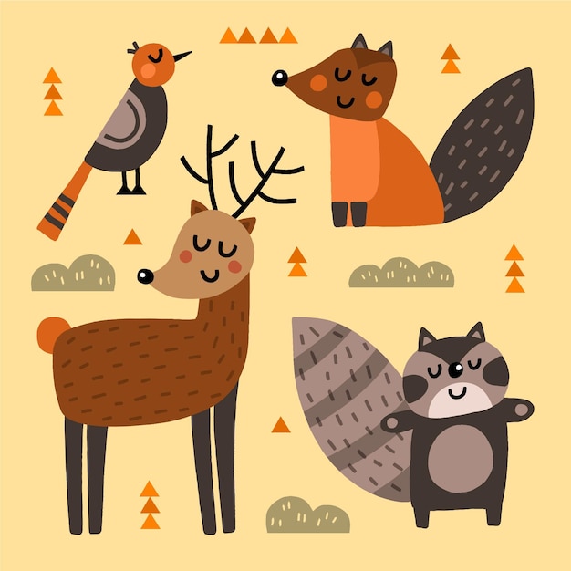 Hand drawn autumn forest animals