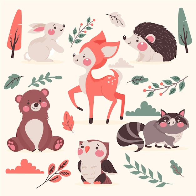 Hand drawn autumn forest animals