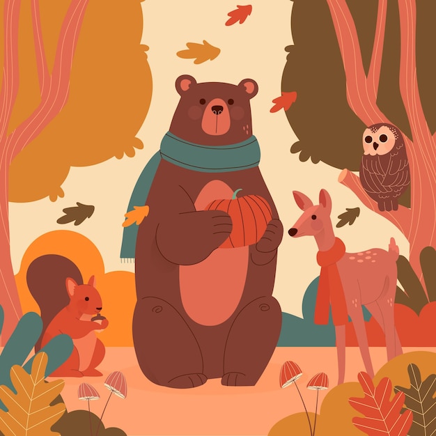 Free Vector hand drawn autumn forest animals