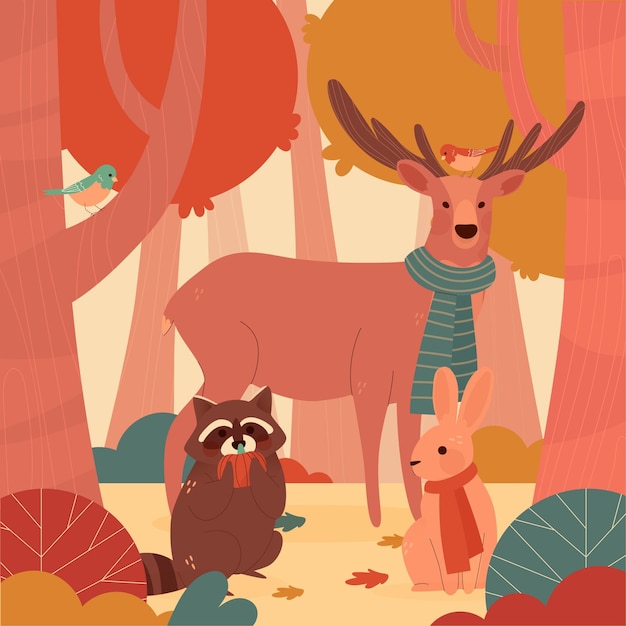 Free Vector hand drawn autumn forest animals