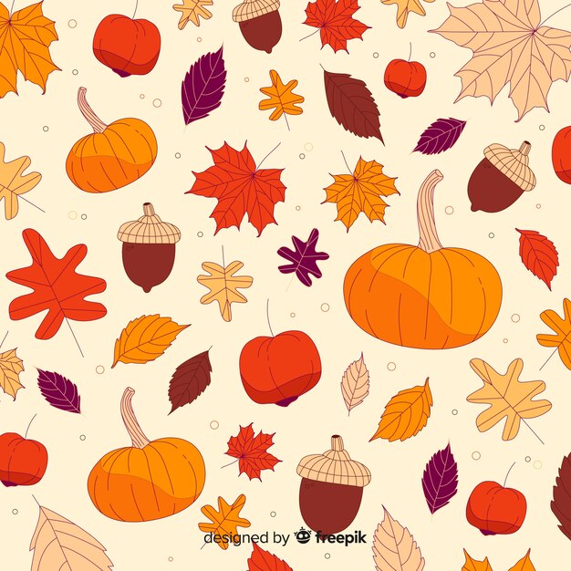 Hand drawn autumn forest leaves background