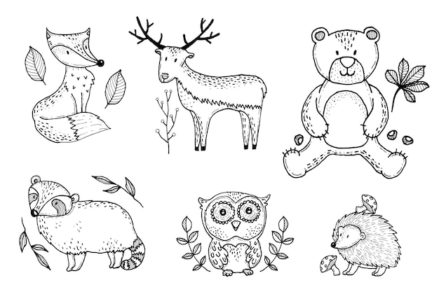 Free Vector hand drawn autumn fost animals collection