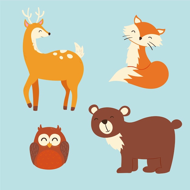 Hand drawn autumn fost animals collection