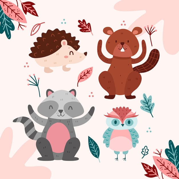 Free vector hand drawn autumn fost animals collection