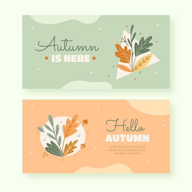 Hand drawn autumn horizontal banners set